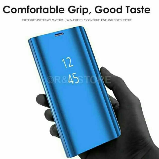 Clear view cover standing casing Samsung A8 plus 2018