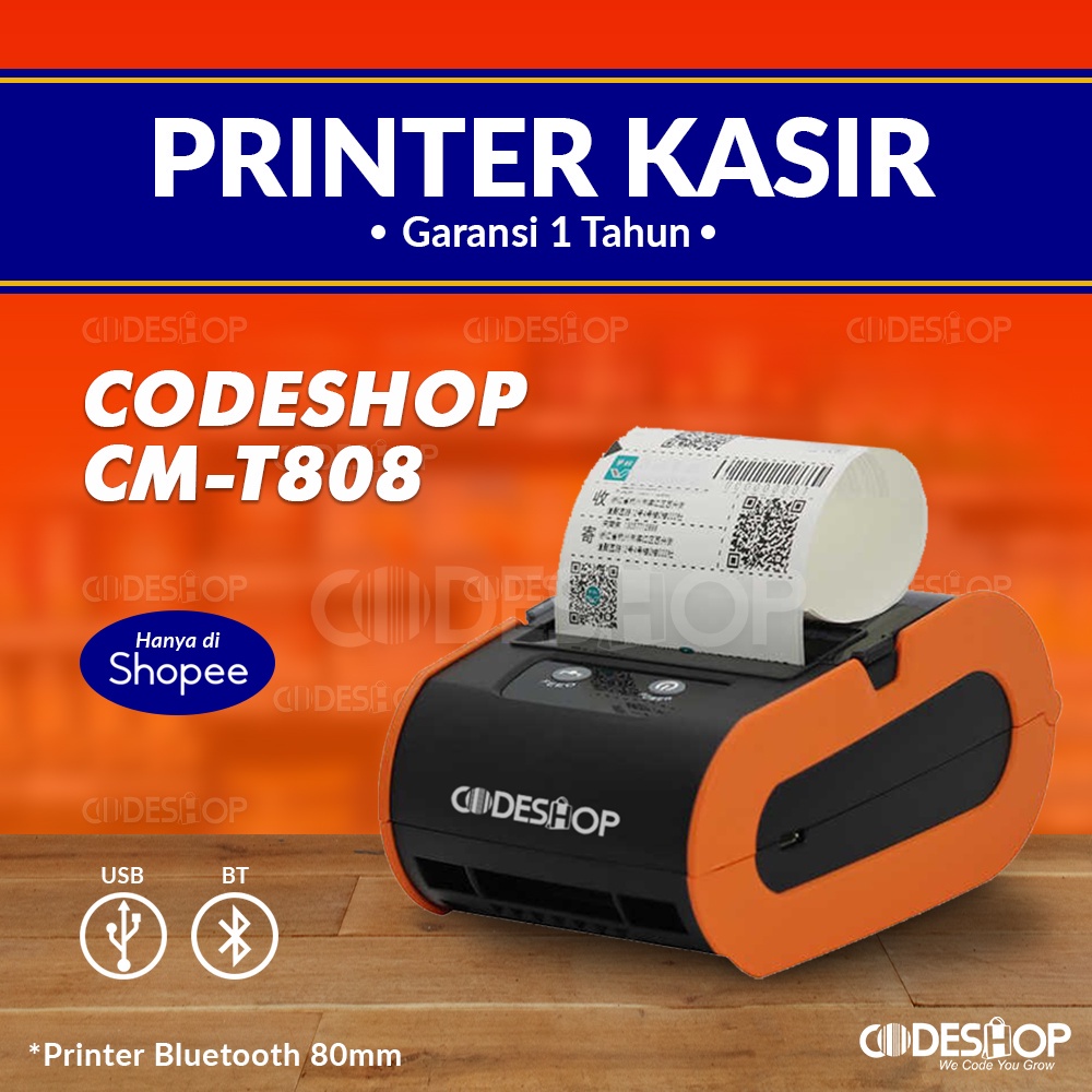 Paket Bundling Printer Bluetooth Codeshop CMT-808 + Label 76x100mm