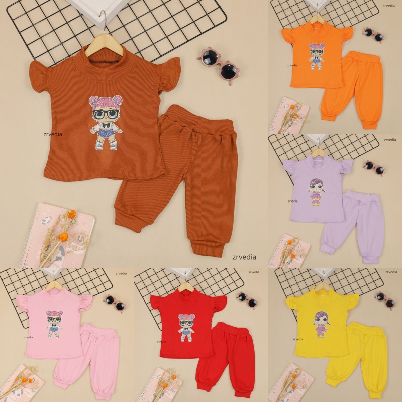 Set Ghina Bayi 1-2 Tahun / 6-24 Bulan Setelan Bayi Karakter IMPORT Celana Jogger Perempuan Polos Baju Tidur Kiosbalitaaprillia