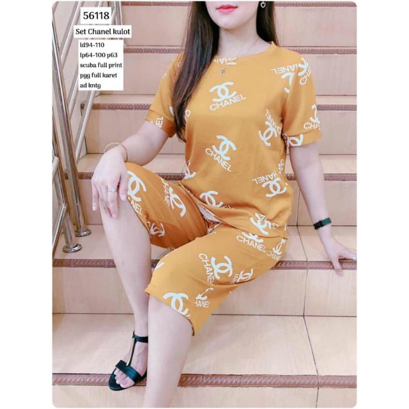 SETELAN KAOS+CELANA KULOT WANITA IMPORT PREMIUM CHANEL 56118