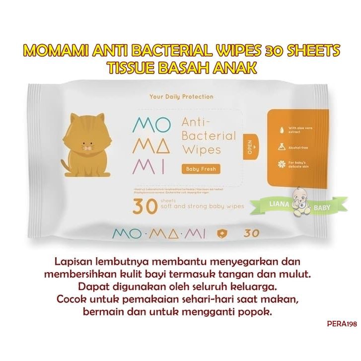 PERA198 MOMAMI ANTI BACTERIAL WIPES 30 SHEETS TISSUE BASAH ANAK