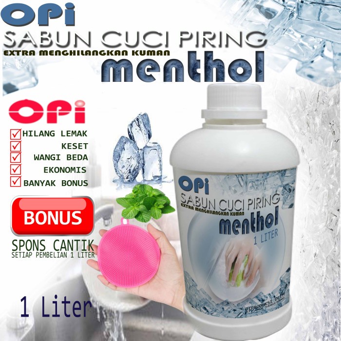 Sabun Cuci Piring 1 Liter Menthol dan 8 varian wangi lain bonus spons New Formula sudah ada izin edar resmi by Oke sabun suplayer