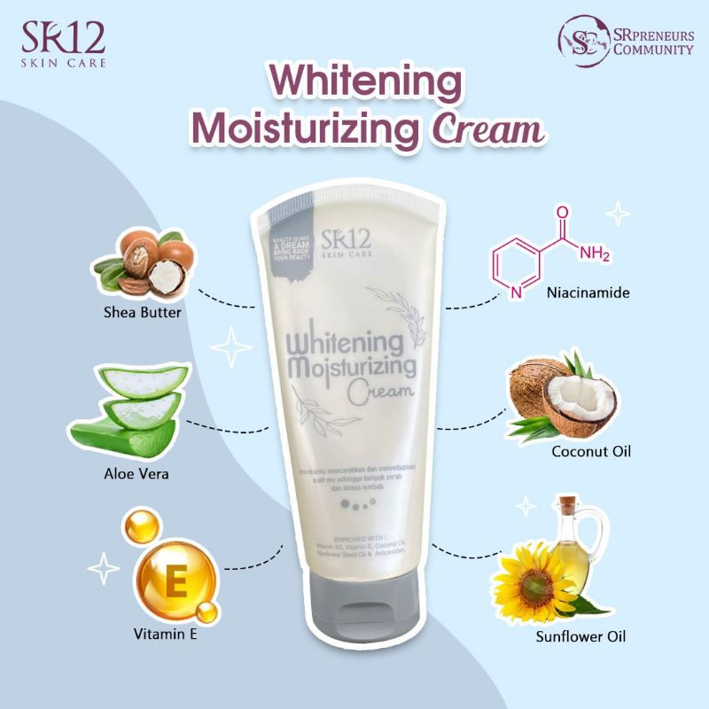 Whitening Moisturizing Cream SR12 Cream pemutih instan wajah dan tubuh untuk pria dan wanita