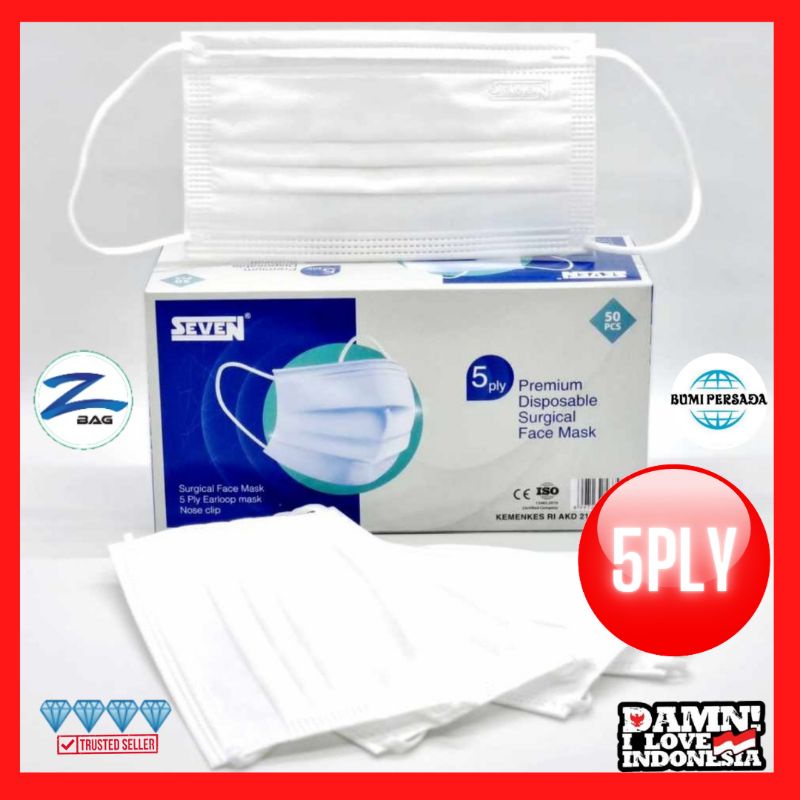 Masker Surgical Medis Seven 5Ply Kemenkes AKD 5 Ply isi 50 Pcs