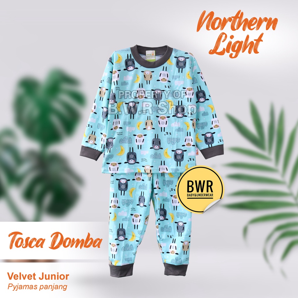 Velvet Junior PANJANG NORTHERN Light Terbaru / Setelan Pyjamas 2-10 Tahun Piyama Anak Unisex Panjang | Bwr