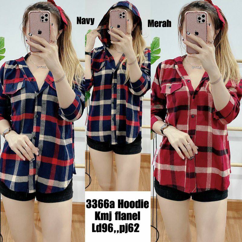 ATASAN KEMEJA HOODIE FLANEL WANITA IMPORT PREMIUM 3366