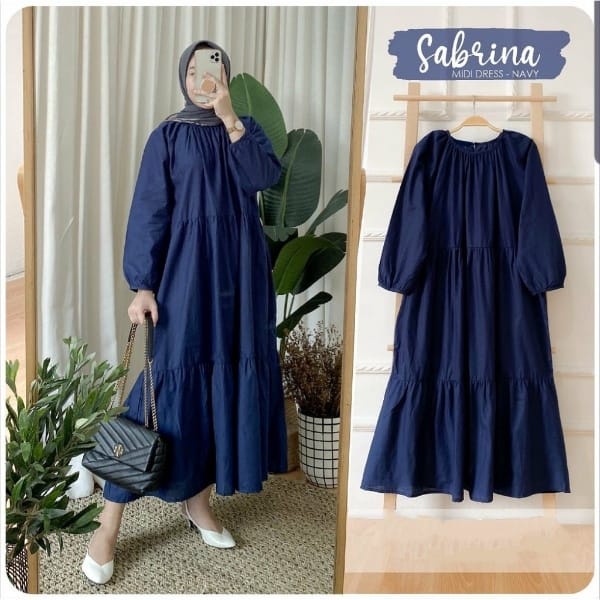 Sabrina Midi Dress All Size Fit to XL Atasan Wanita Polos Tunik Sabrina Premium Katun Impor