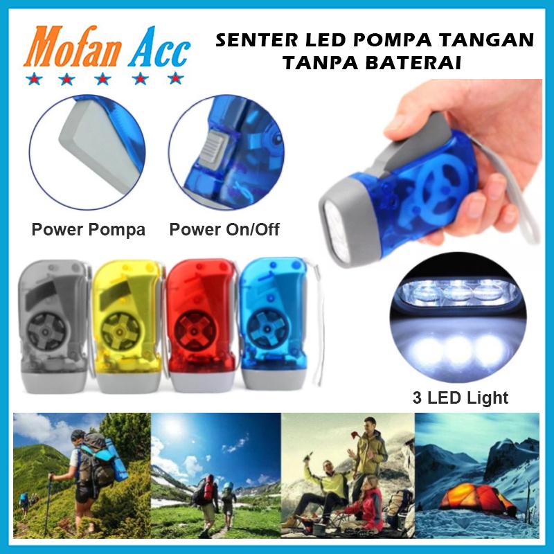 Senter Pompa Tangan Tanpa Baterai / Lampu Penerangan Darurat LED Untuk Camping Hiking Memancing / Ha