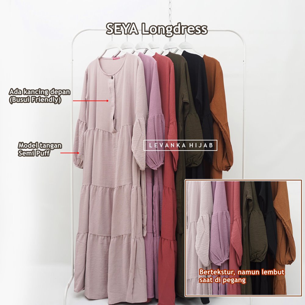 SEYA Dress Wanita Muslim atau Gamis Polos Bahan Airflow Crinkle