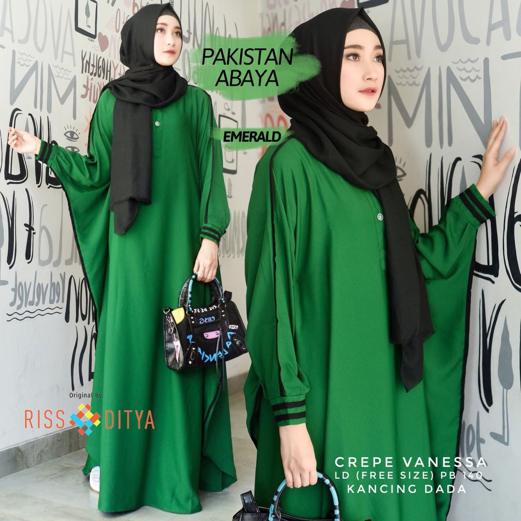 Pakistan Abaya Rissaditya Warna Mocca Hitam Maroon Navy Emerald