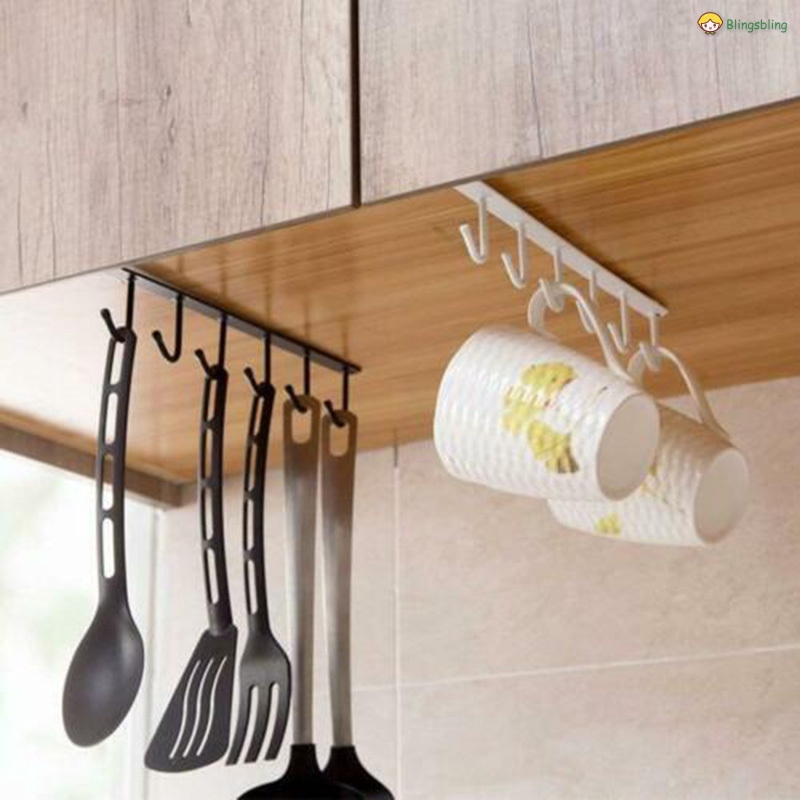 Under Cabinet Hanger Rack With 6 Hooks Kitchen Cupboard Storage Shelf Hook Shopee Indonesia