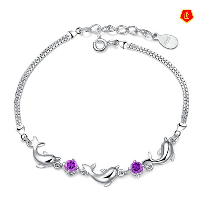 [Ready Stock]Little Dolphin Amethyst Bracelet Fashion