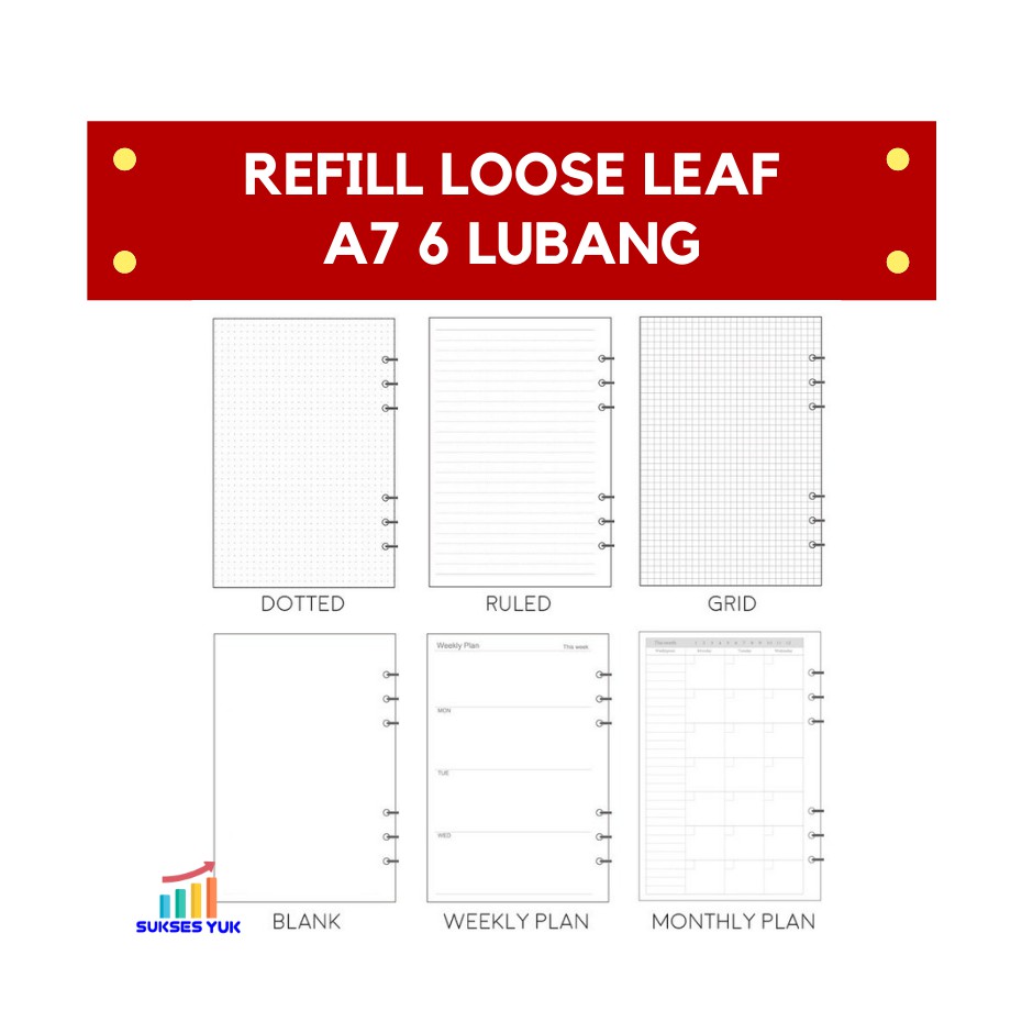 

Isi Ulang Kertas Loose Leaf / Refill Binder A7 6 lubang