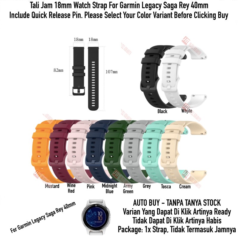 Tali Jam 18mm Watch Strap Garmin Legacy Saga Rey 40mm - OYE Rubber Silikon