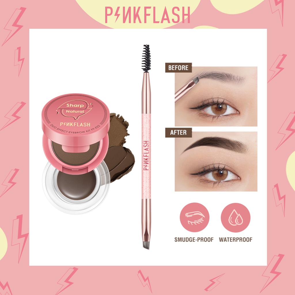 PINKFLASH 5PCS Cosmetics Eye Makeup Set 2 in 1 Eyrbrow Gel Eyeliner Eyebrow Pencil Mascara Black Daily Use Waterproof Cruelty-Free