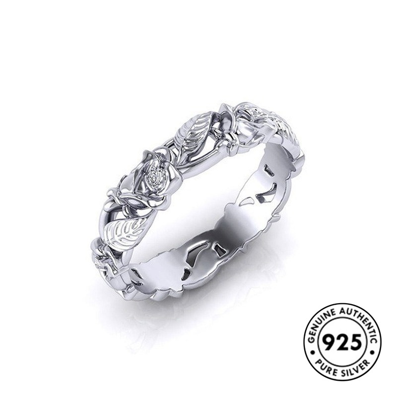 Cincin S925 Silver Bentuk Bunga Daun Gaya Vintage