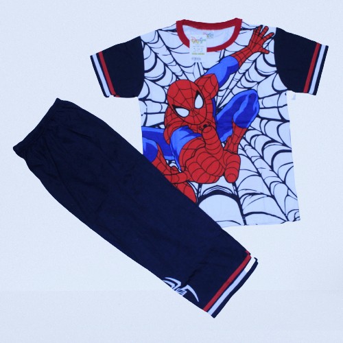 baju tidur anak laki laki spiderman lengan pendek celana panjang size 3-14 thn