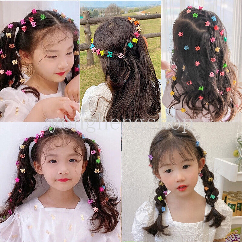 20pcs / set Jepit Rambut Mini Bentuk Bunga / Bintang / Mahkota Warna Permen Untuk Anak Perempuan