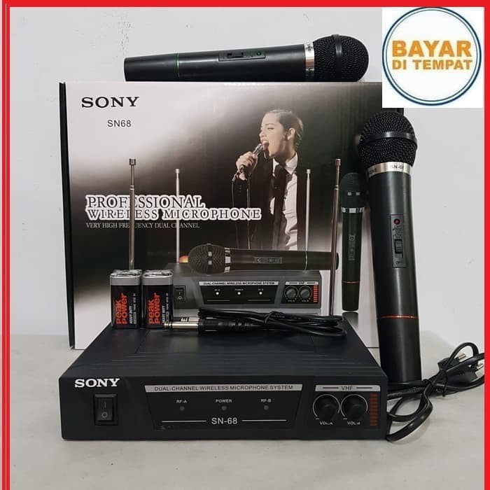 Sony Microphone Double Wireless Sn-66 Suara Mega Bass-hitam