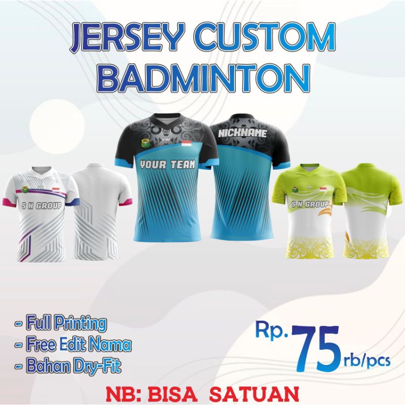 Jersey Badminton Full Printing Custom FREE (Edit nama + Bisa Pakai Logo Sendiri)