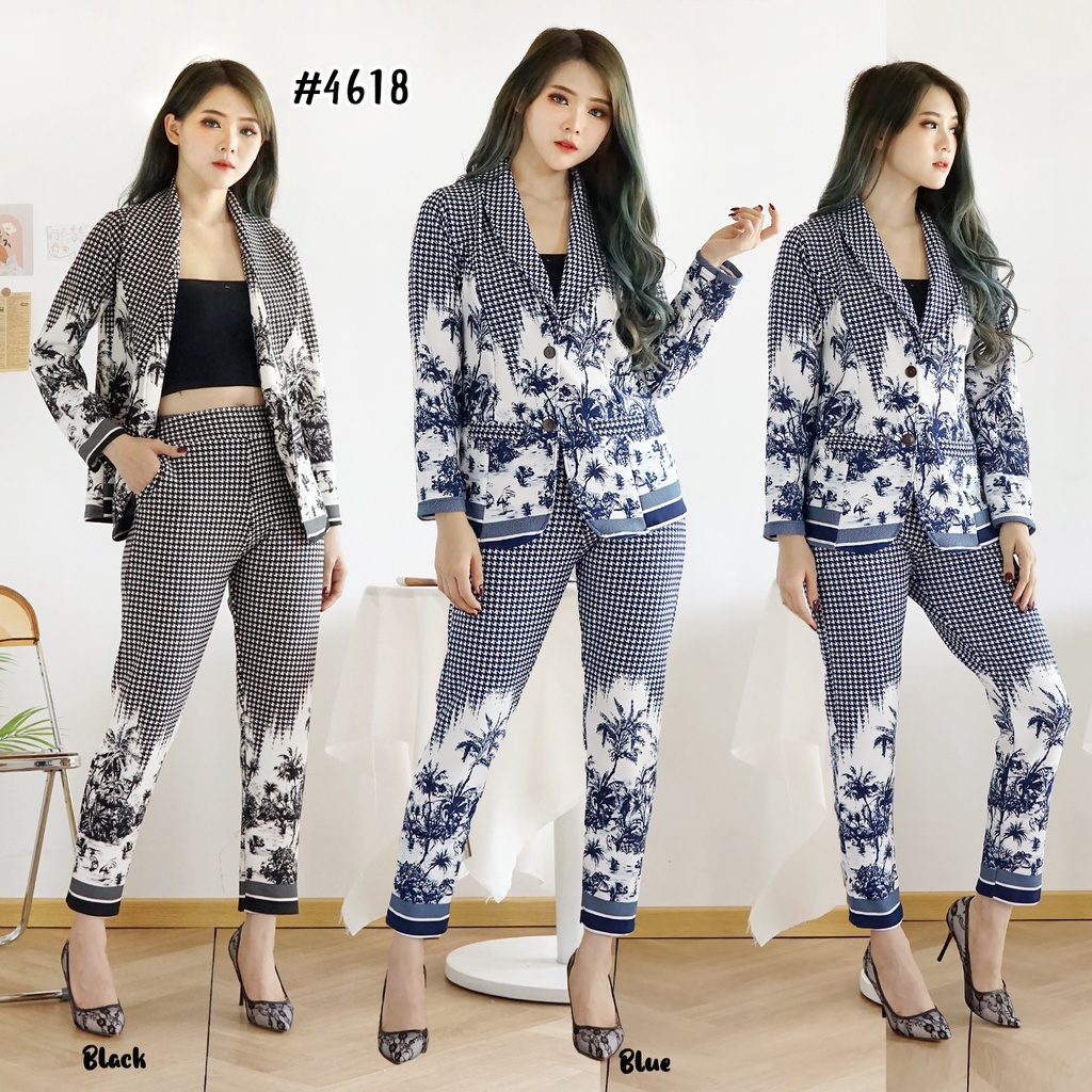 Fashion wanita #027,4934 ,Stelan blazer  celana pjg tgn 3/4 bhn scuba polos import premium #4618