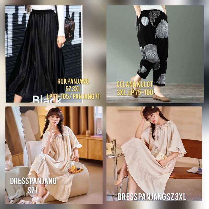 Daster korea Dress Rok plisket Celana kulot wanita jumbo