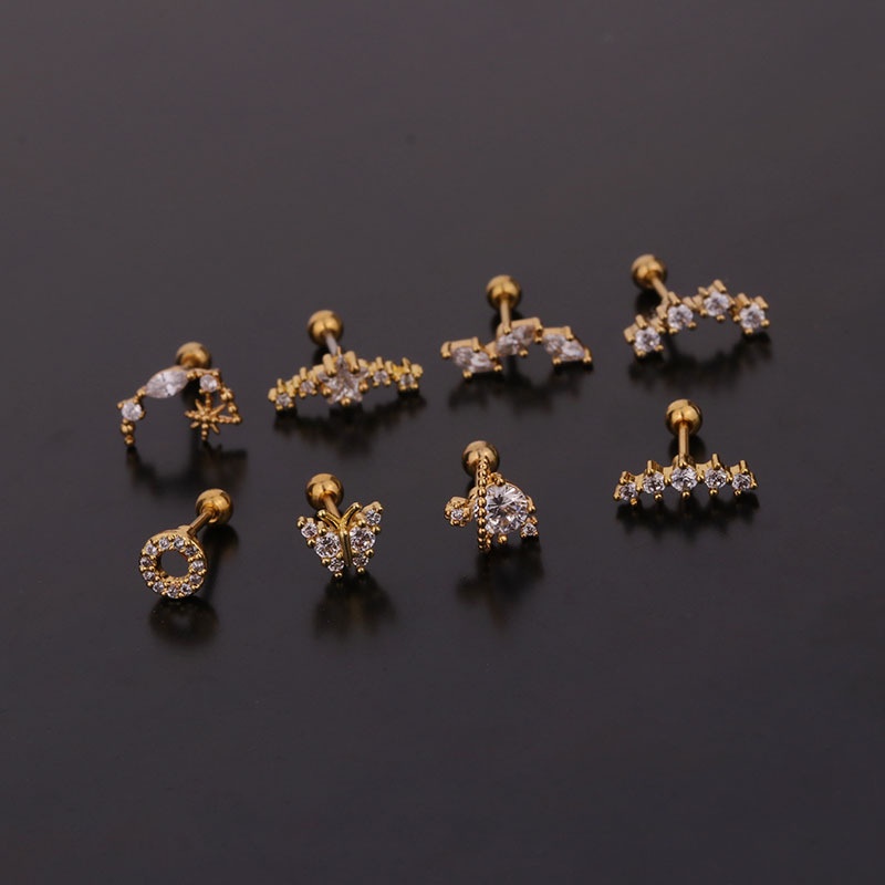 1 Pcs Luxury Fashion Butterfly Round Inlaid with Zircon Screw Earring for Women Gift