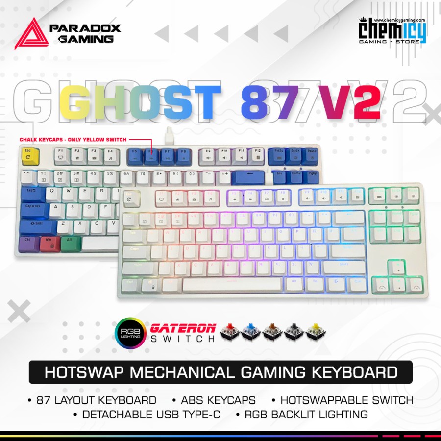 Paradox Gaming GHOST87 V2 White Hotswap RGB Mechanical Gaming Keyboard