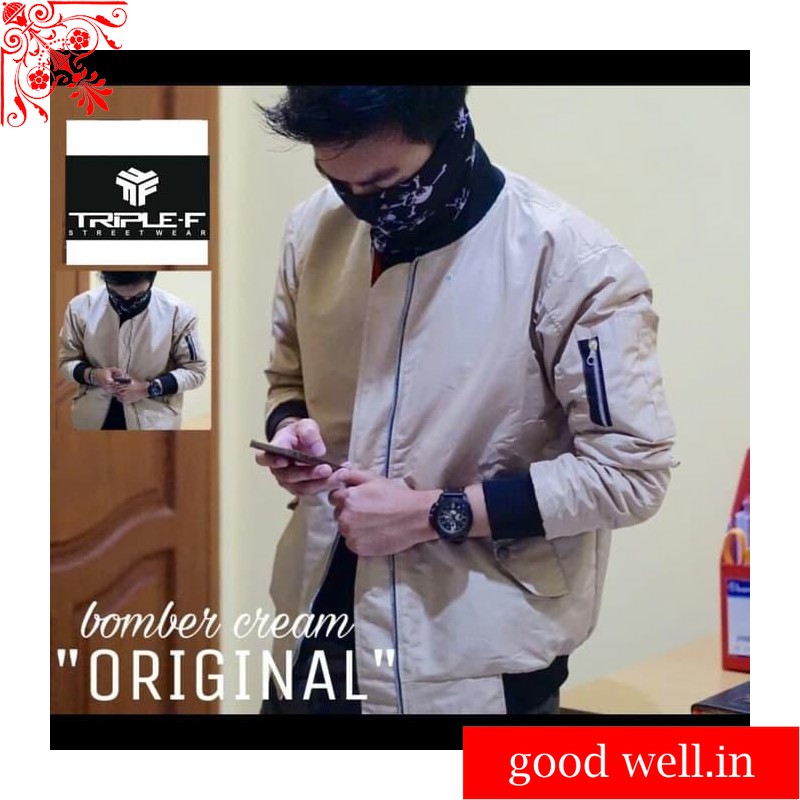 JAKET BOMBER ORIGINAL FF / JAKET BOMBER POLOS - CREAM, L