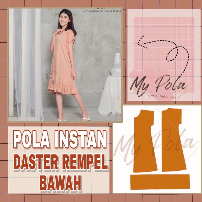 [COD]Pola instan daster rempel bawah - pola daster mypola - pola jiplak daster