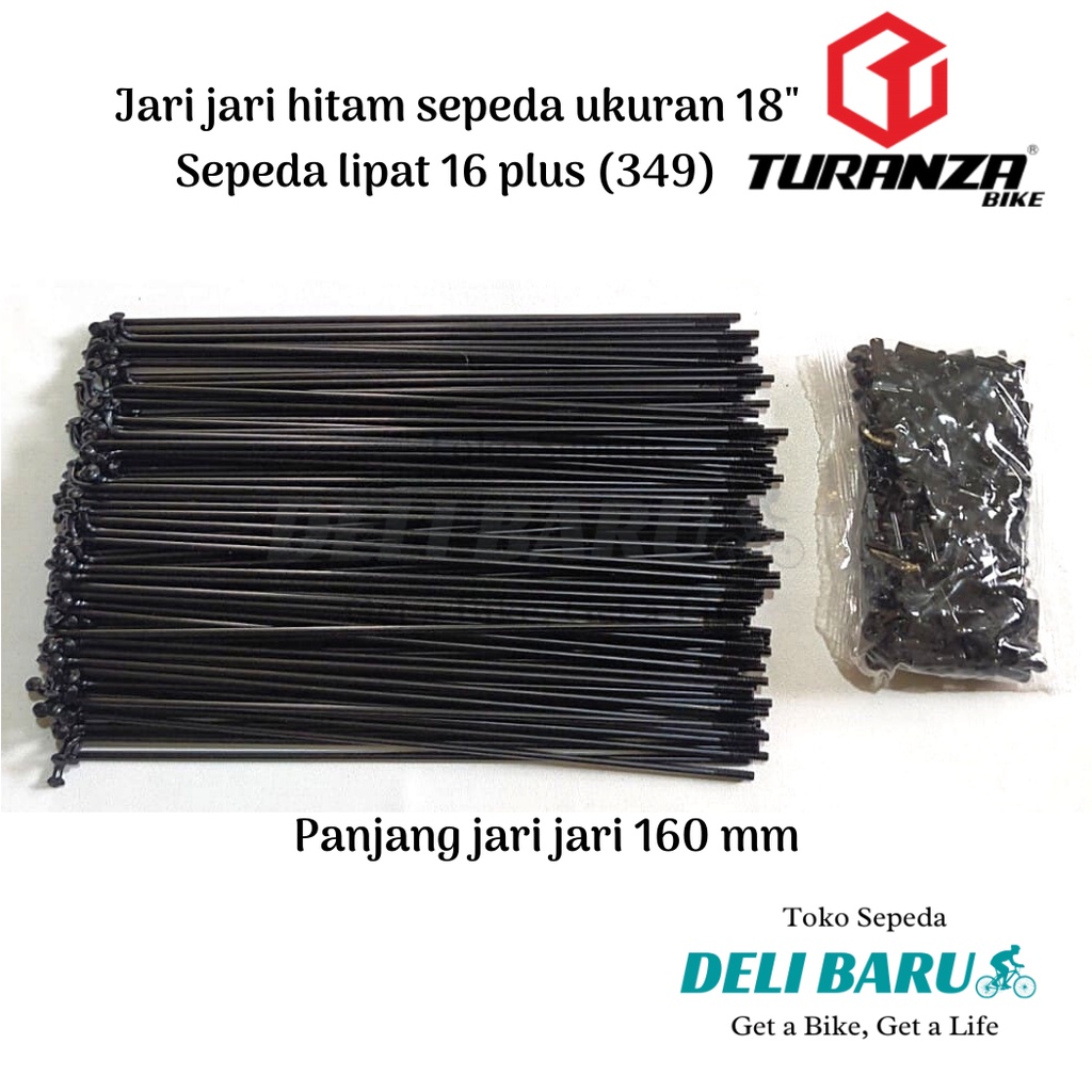 Turanza Jari jari 18 HITAM spoke 1 GROSS panjang 160 mm sepeda anak lipat 16+ 349