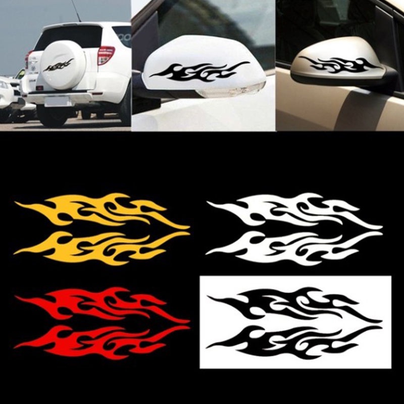 1pc Stiker Reflektif Motif Api Untuk Dekorasi Kaca Spion Mobil