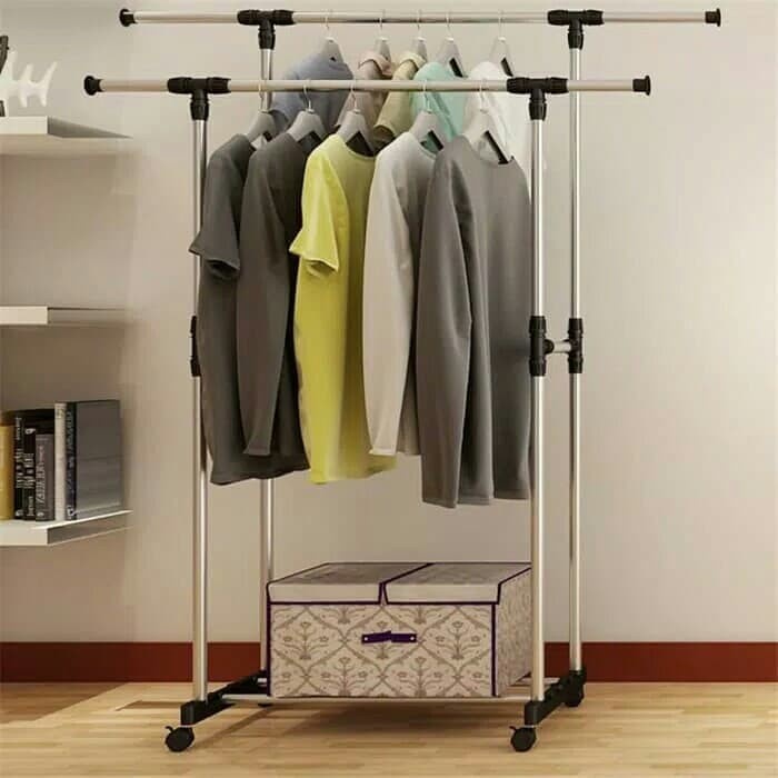 Termurah STAND HANGER Double Pole Rak Gantungan Baju