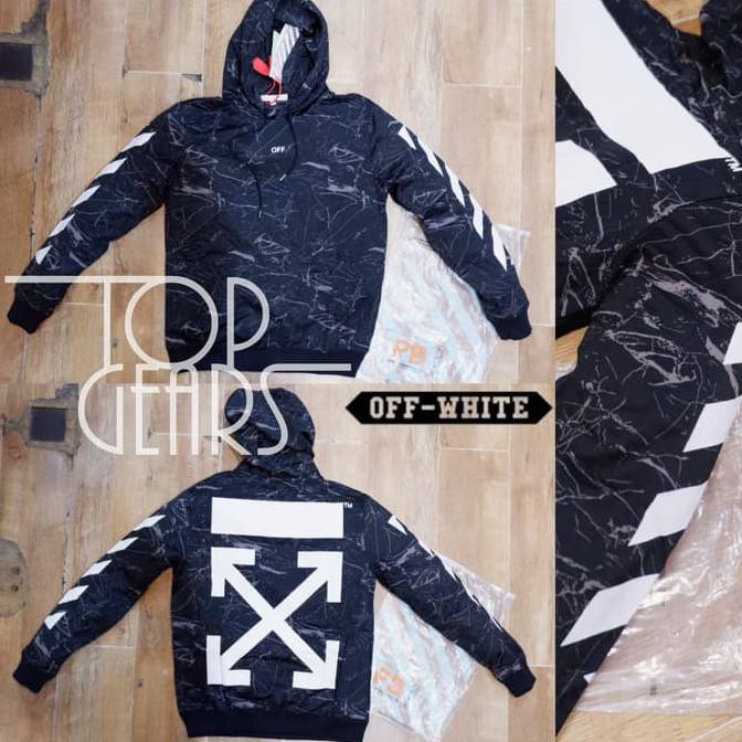 Hoodie Off White C/O Virgil Abloh Marble Print Arrow Stripe Mirror 1:1 - Hitam, M