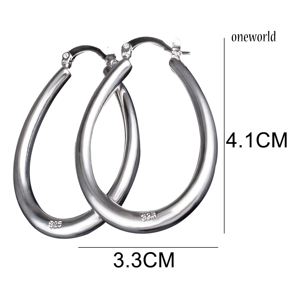 OW@ Silver Plated Big Hollow Oval Hoop Earring Fashion Women Party Banquet Jewelry