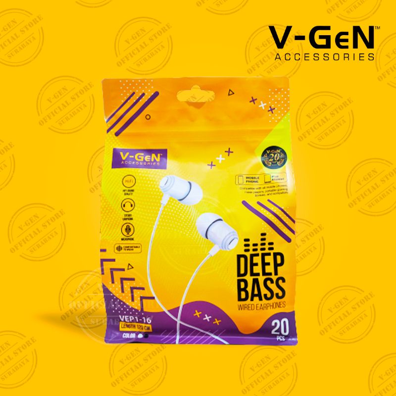 Headset Murah V-GeN VEP1-16 Wired Handsfree Earphone Headset HiFi Sound 1 Pack@20pcs