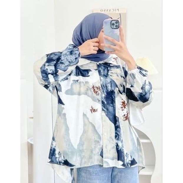 KEMEJA RAYON OVERSIZE MOTIF LD 130 / KEMEJA Wanita Full Kancing Busui