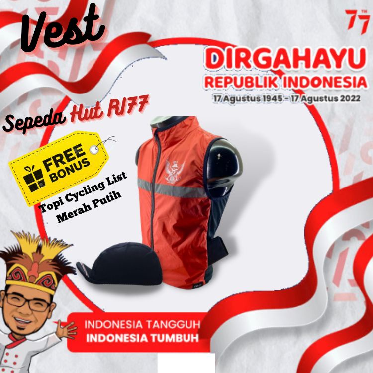 Vest Rompi Sepeda HUT RI 77 Dirgahayu Republik Indonesia Windbreaker - Merah