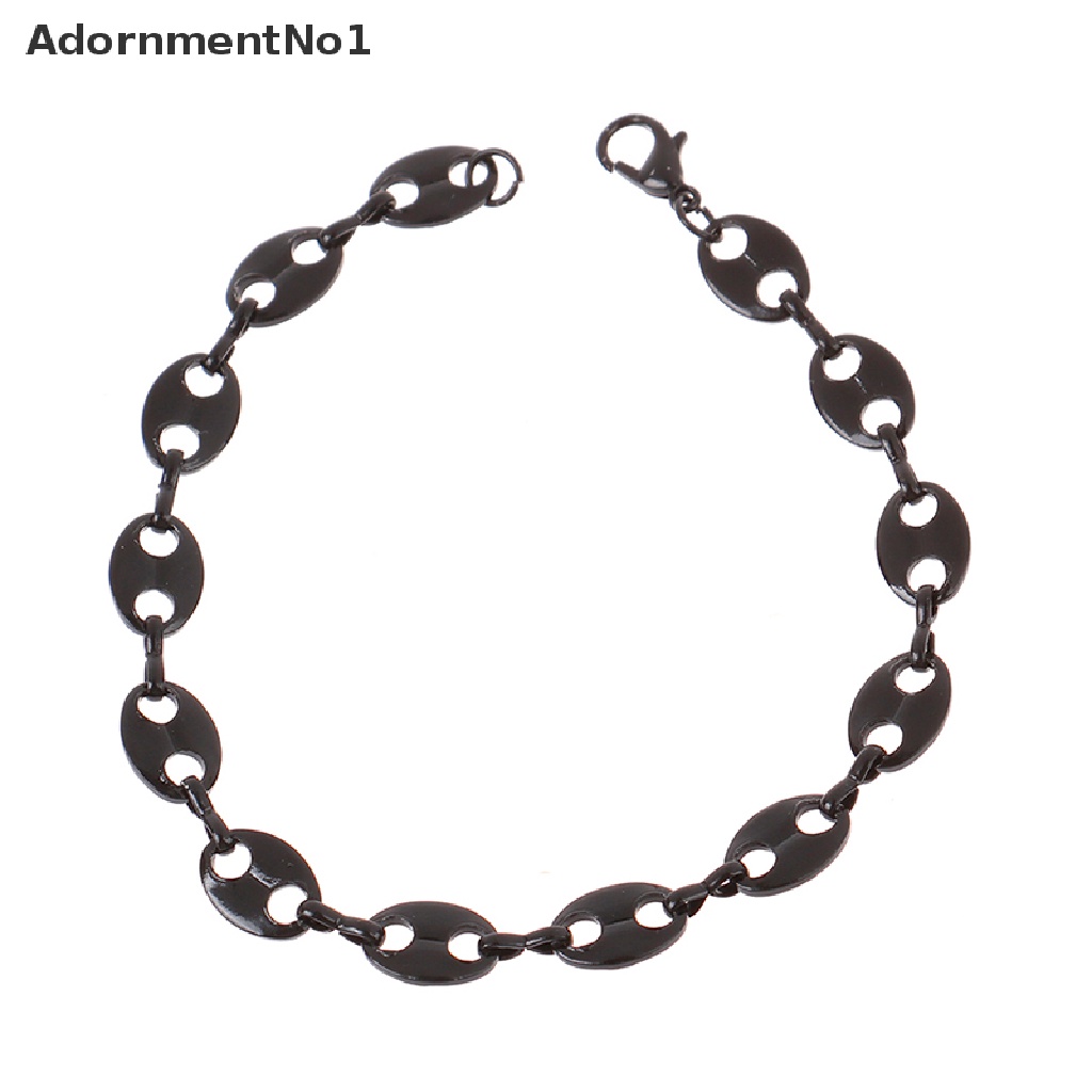 (AdornmentNo1) Kalung + Gelang Tangan Rantai Gaya hip hop Motif Hidung Babi + Biji Kopi Untuk Perhiasan Pria