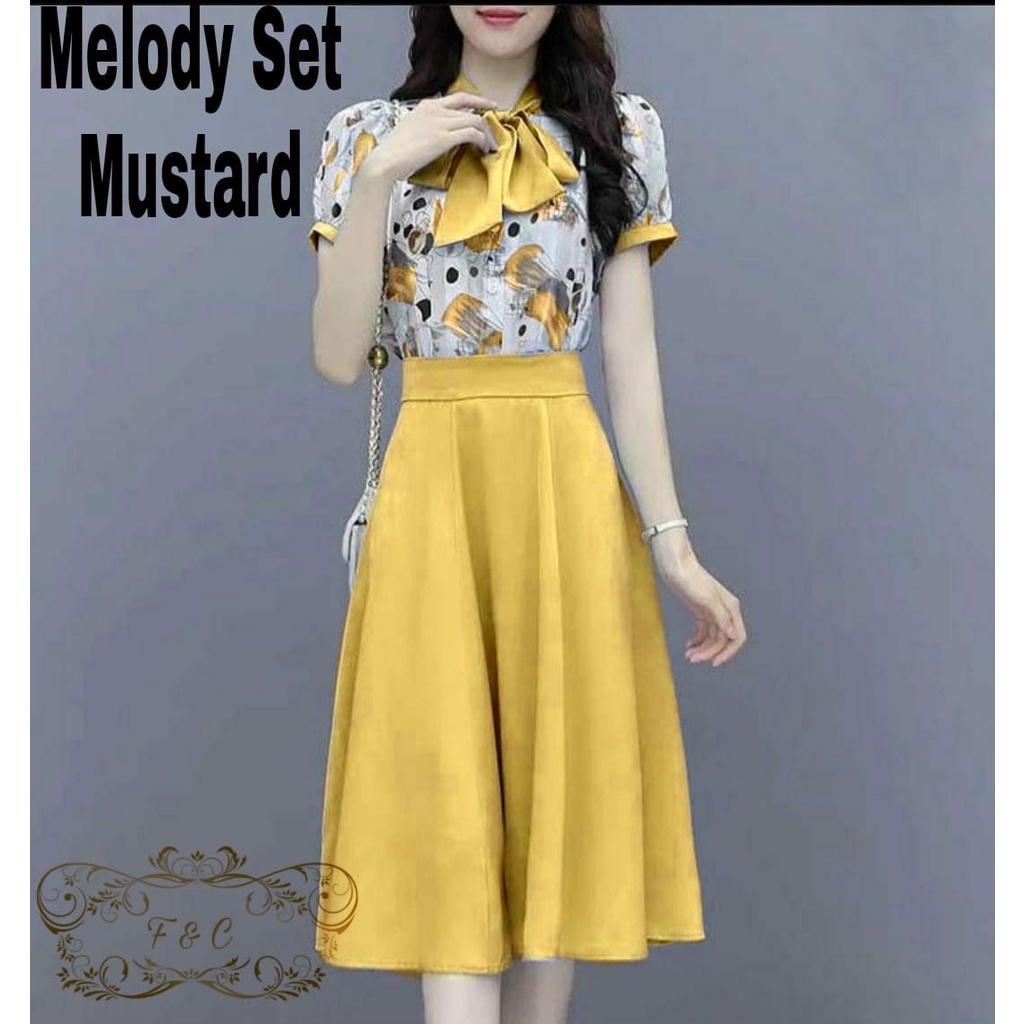 PCS SET MELODY FASHION PAKAIAN WANITA SETELAN ATASAN DAN ROK BAHAN BABYTERRY FE