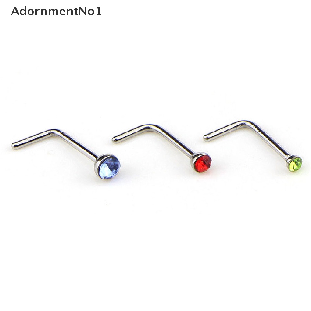 (AdornmentNo1) 60pcs / Set Anting Tindik Hidung / Tubuh Bentuk L Bahan Stainless Steel Hias Kristal CZ