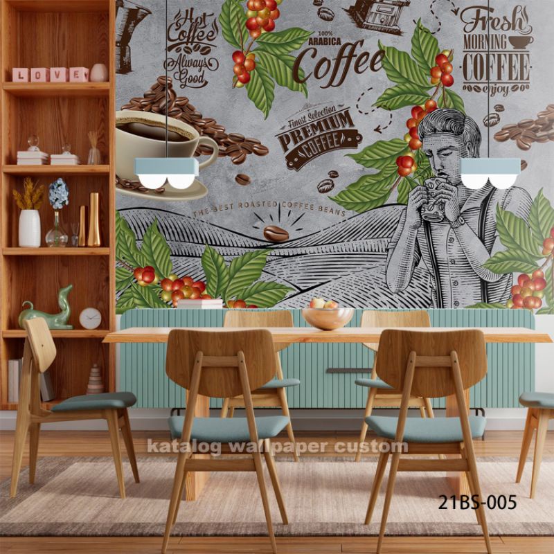 Wallpaper Dinding 3D Custom Cafe Coffee Shop/ Kafe Kopi (21BS-005)