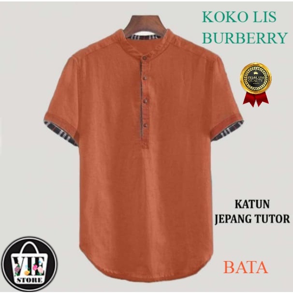 Kemeja Koko Pria KOKO LIS BURBERRY/Baju Koko Pria Muslim/Atasan Pria Kantor/Baju Koko Pria Lebaran/K
