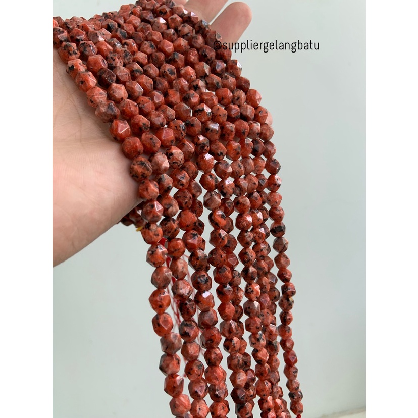 batu hexagon Stone 8mm orange rhodonite CHALCEDONY akik oren natural