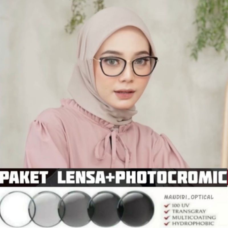 kacamata wanita cat eye photocromic minus anti radiasi