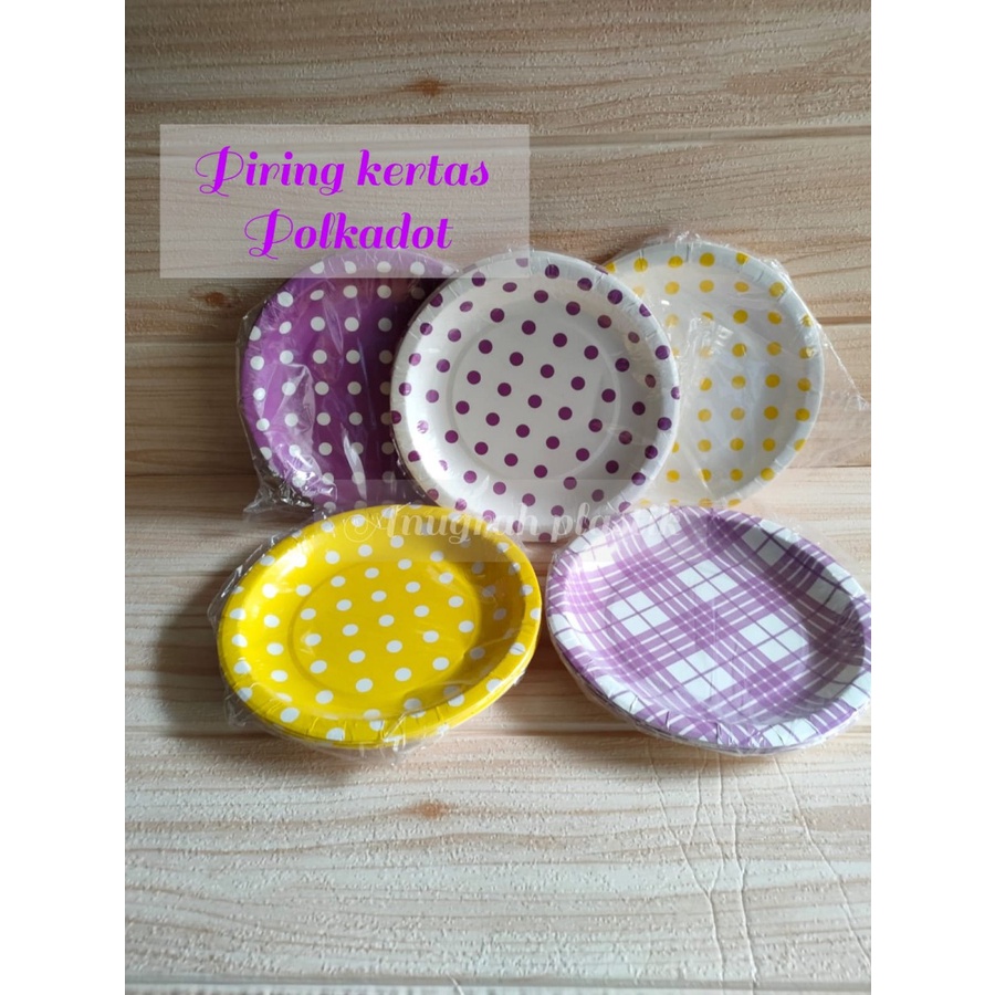 Piring kue kertas motif Polkadot D18 / piring tart besar