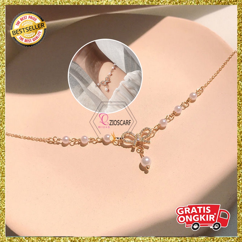 Gelang Titanium Wanita Anti Karat Motif Pita Mutiara Kecil Aksesoris perhiasan Fashion style korea GLG9