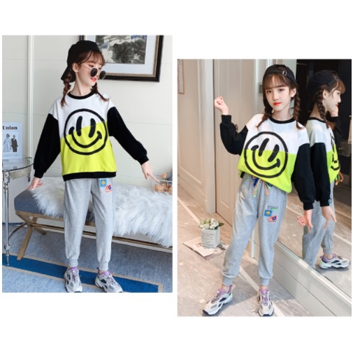 Girlset SENYUM 2 WARNA - Setelan Anak Perempuan cewek tanggung teenager import branded