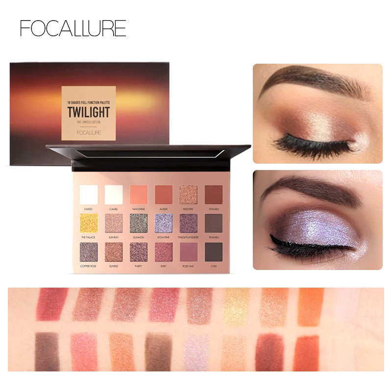 FA40 2 FOCALLURE 18 Colors Shimmer Matte Glitter makeup Eyeshadow Palette With mirror -BPOM