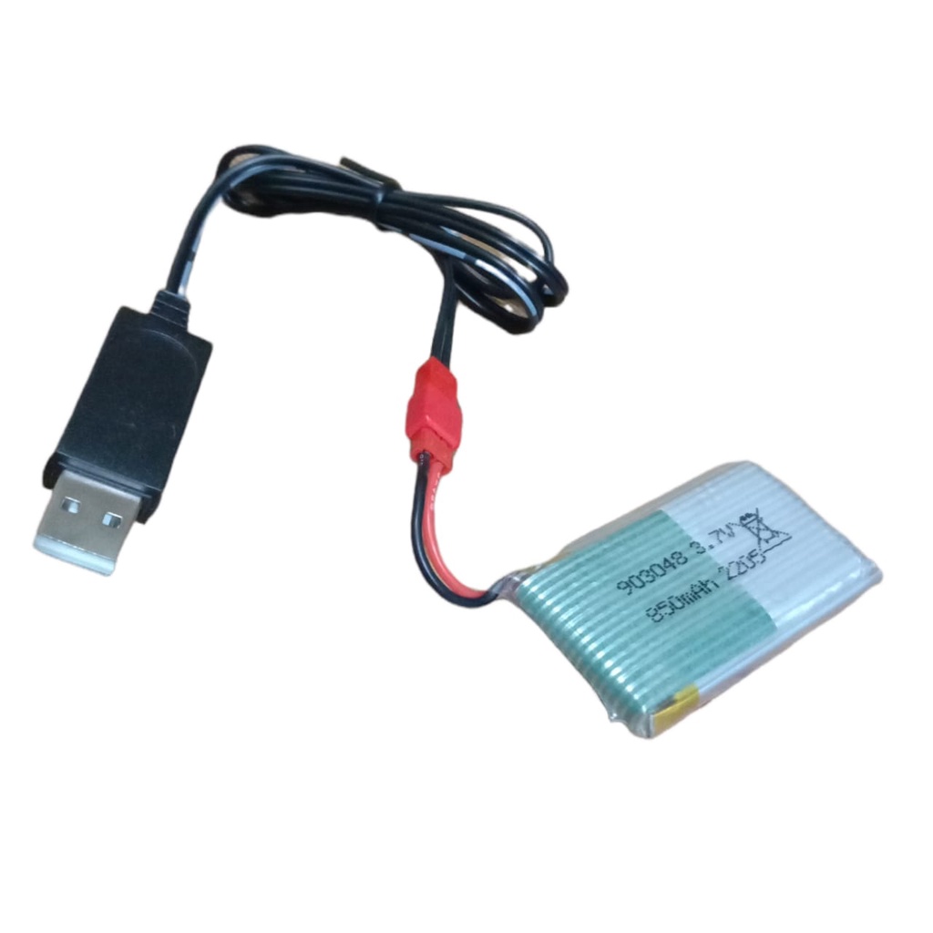 Paket Kabel USB + Baterai Mainan Anak DRONE LIPO 850mAh 3.7V KONEKTOR JST PLUG MERAH